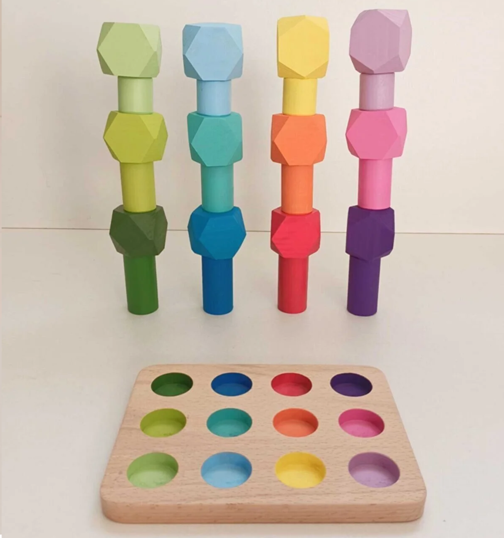 Eşleştirme Tablalı Silindirler Ve 12'li Denge Blokları 2'li Set Masif Ahşap Eşleştirme Tablalı Silindirler Ve 12'li Denge Blokları 2'li Set Masif Ahşap