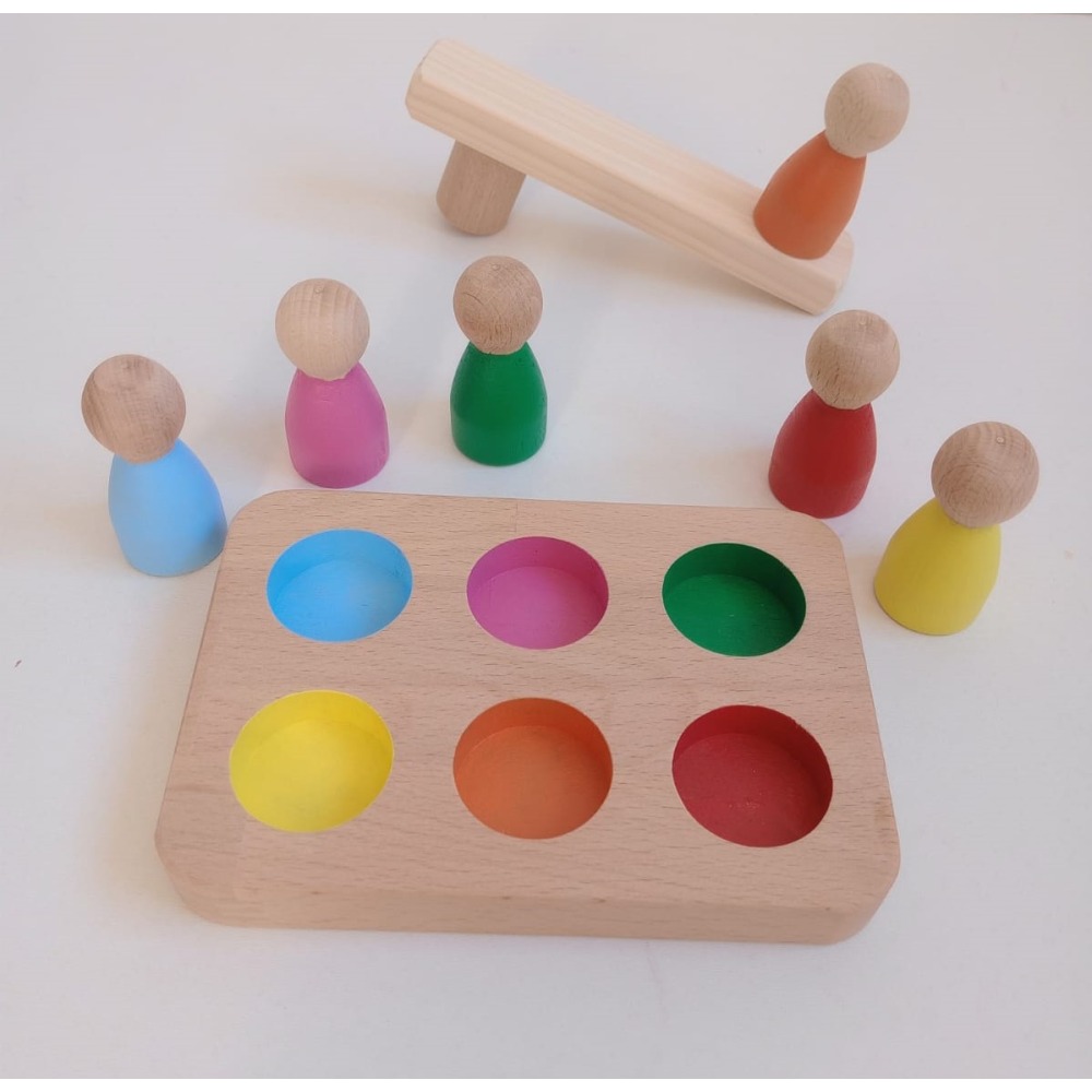 Waldorf Eşleştirme Tablalı Peg Bebekler - (6 Renk)