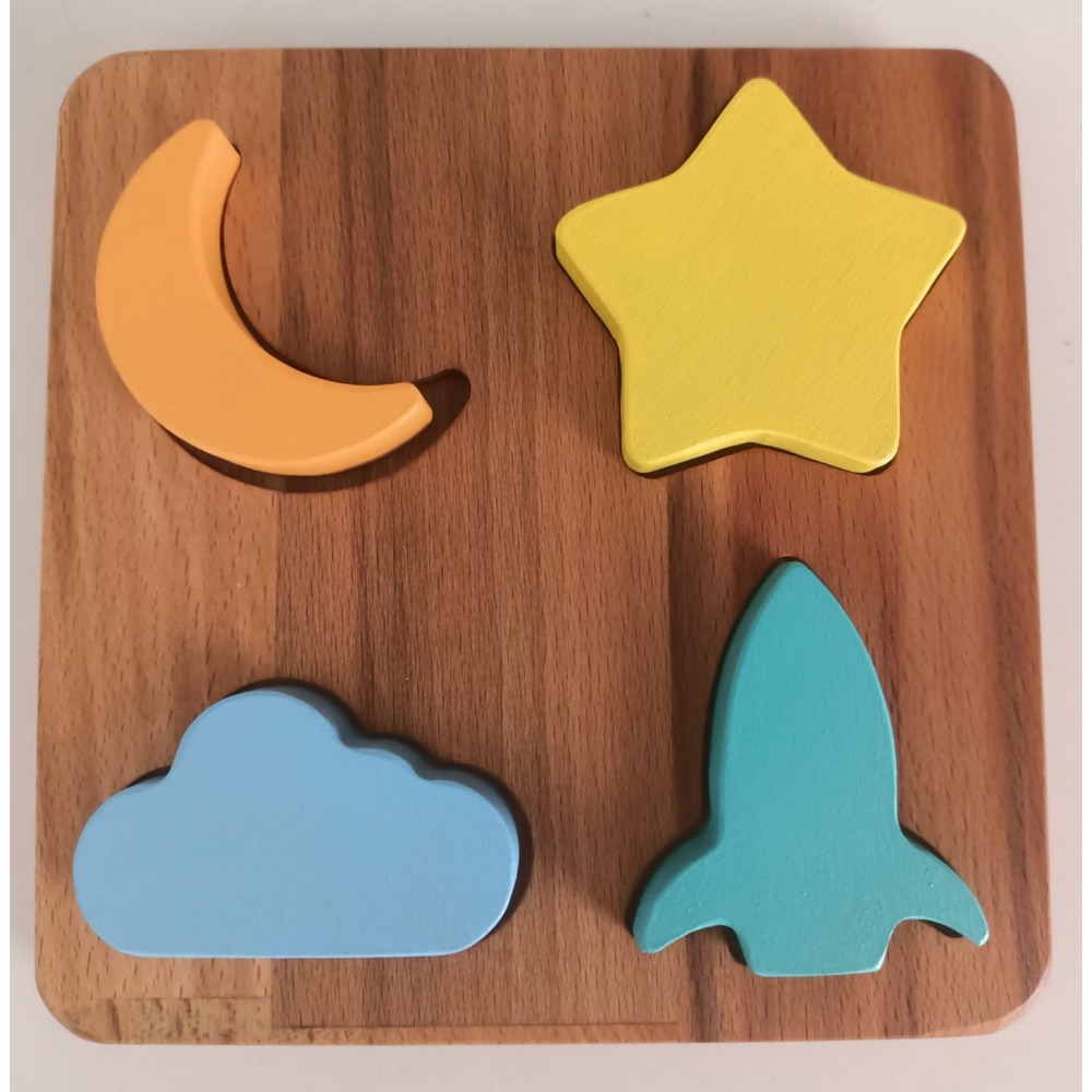 Montessori Uzay Macerası Ahşap Şekil Eşleştirme Oyuncağı